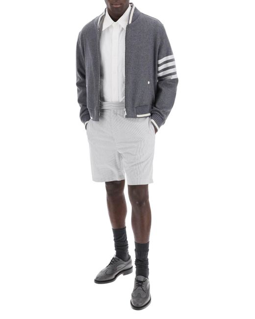 Thom Browne Gray Striped Cotton Bermuda Shorts For