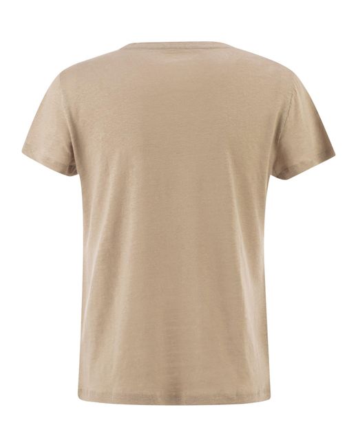 Majestic Natural Stretch Linen T-Shirt With Round Neckline