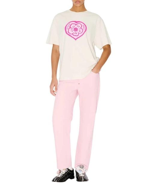 KENZO Pink Loose-Fitting Cotton T-Shirt Boke Heart"
