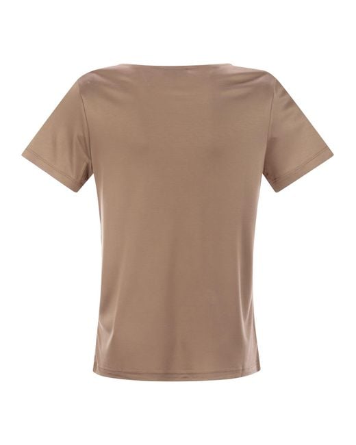 Fay Brown Jersey T Shirt With Boat Neckline