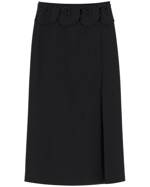 "lana de longitud media y falda de seda con aplicación floral Valentino Garavani de color Black