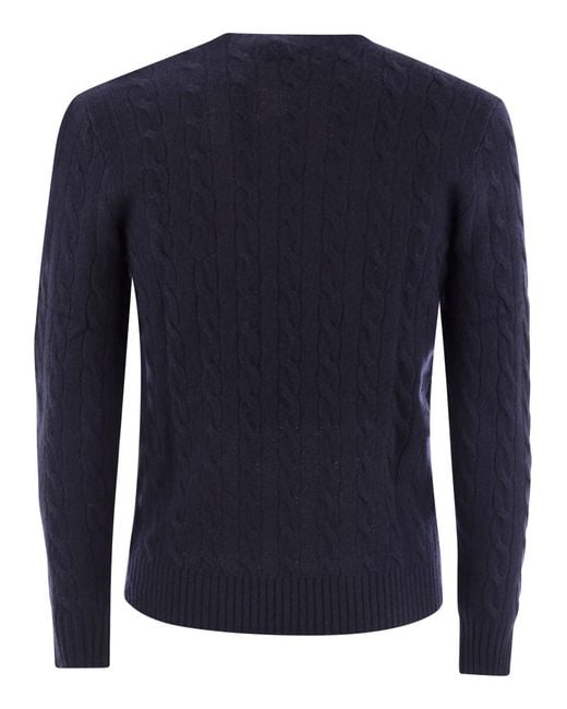 Polo Ralph Lauren Blue Wool And Cashmere Cable Knit Sweater