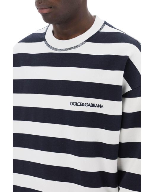 Dolce & Gabbana Gestreiftes Sweatshirt mit bestickten Logo in Blue für Herren