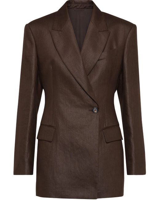 Brunello Cucinelli Brown Shiny Linen Jacket With Shiny Details