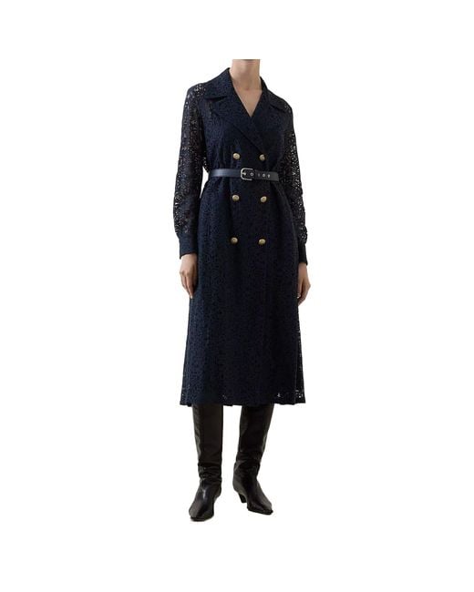 Max Mara Blue Double-Breasted Lace Jacket With Removable Belt