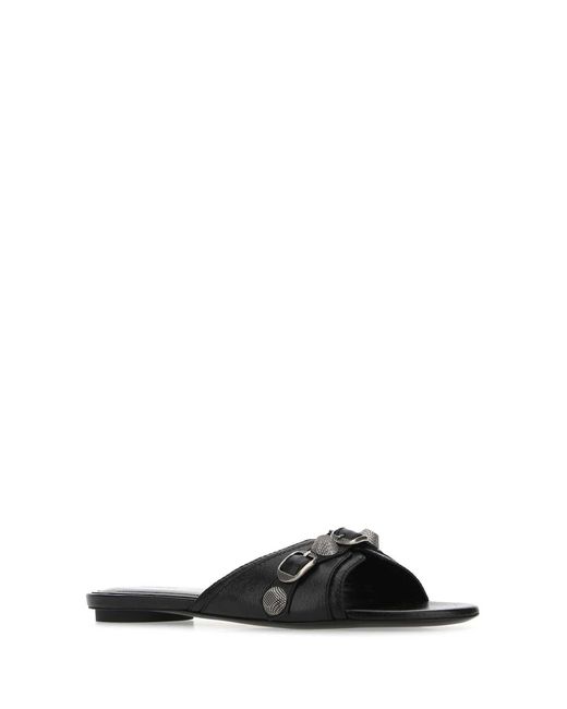 Balenciaga Black Leather Cagole Slippers