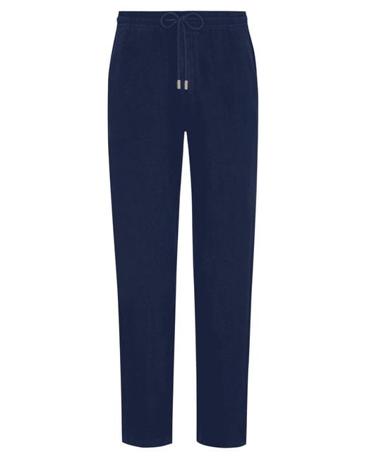 Vilebrequin Blue Linen Trousers With Drawstring for men