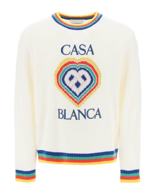 Casablancabrand White Heart Virgin Wool Sweater for men