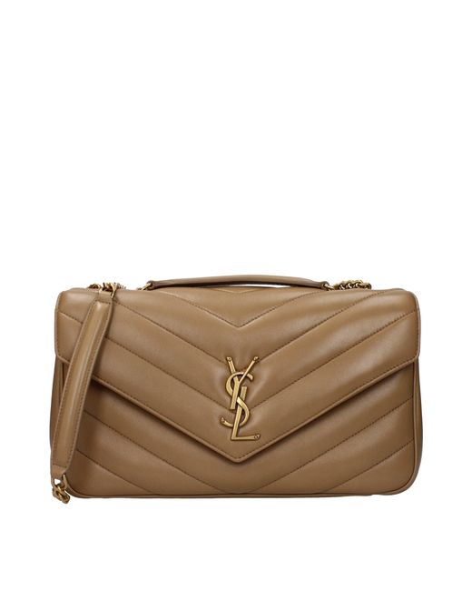 Saint Laurent Brown Loulou Shoulder Bag/Light Tan Leather
