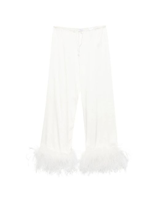 Oseree White Bridal Satin Pants Plumage