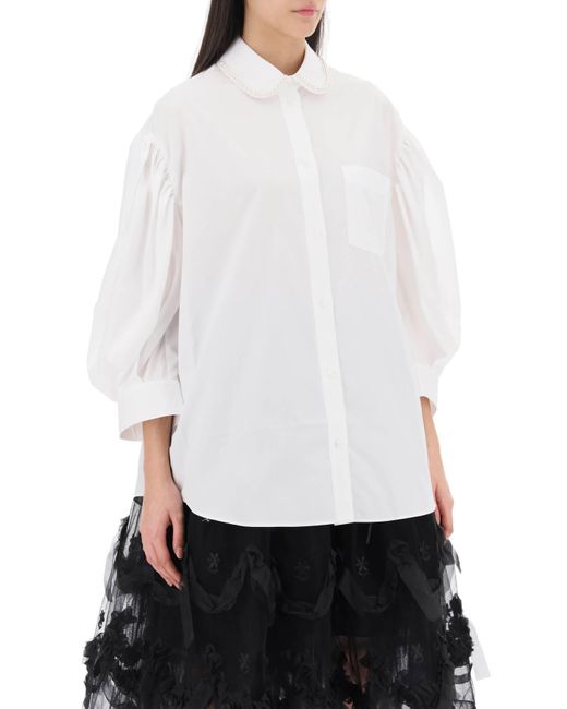 Simone Rocha Puff Sleeve Shirt Met Verfraaiing in het White