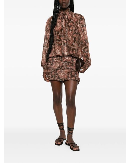 ANDAMANE Brown Rania Smocked Shirt Mini Dress