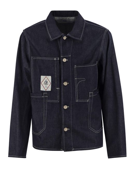 C P Company Blue Cotton Denim Jacket for men