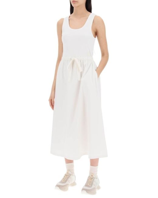 Moncler White Zwei -Ton -Midi -Kleid