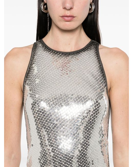 The Attico Gray Sleeveless Mini Dress With Sequined Elegance