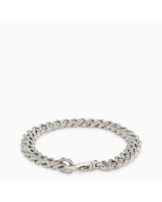 Emanuele Bicocchi Metallic Sterling Silver 925 Chain Bracelet With Small Crystals for men