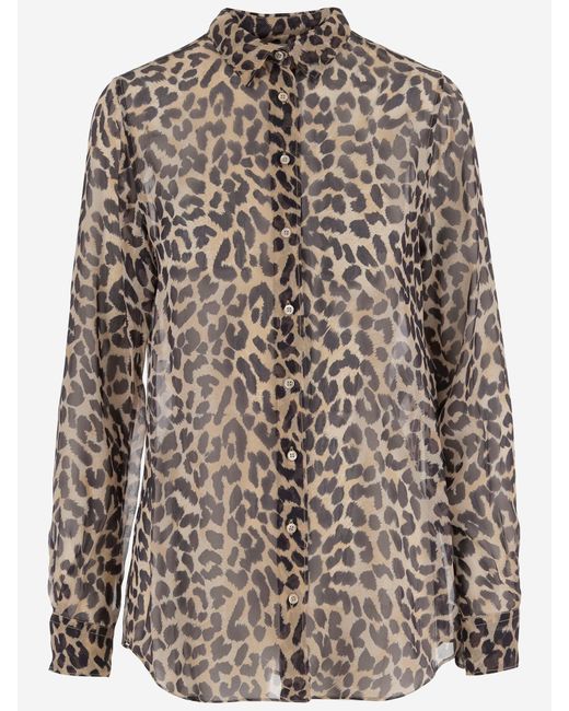 Aspesi Zijden Shirt Met Luipaardprint in het Brown