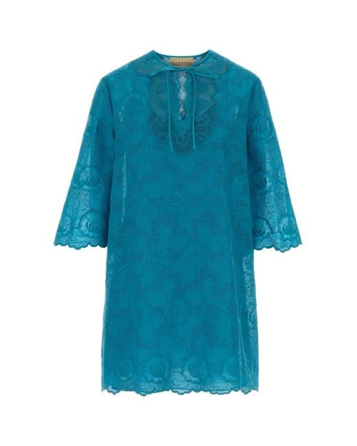Valentino Garavani Blue Broderie Anglaise Dress