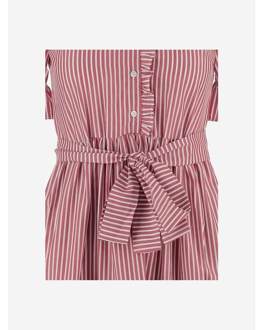 F.it Pink Striped Cotton Dress With Ruffle Collar
