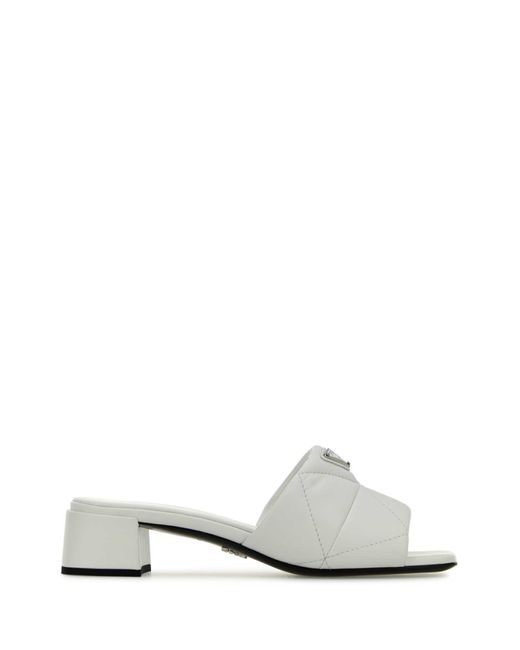 Prada White Nappa Leder Maultiere für Herren
