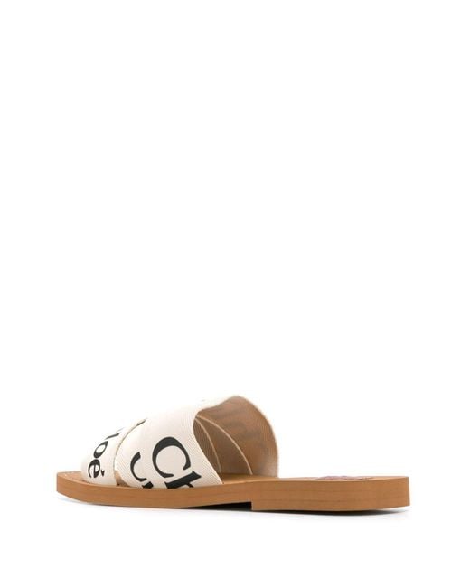 Chloé White Woody Flat Sandals