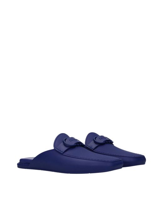 Ferragamo Blue Leather Jelly Slides And Clogs