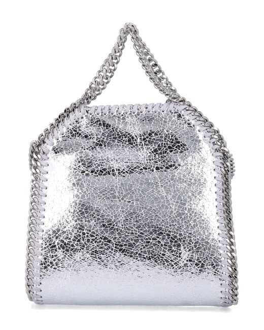 Stella McCartney Gray Mini Metallic Faux Leather Handbag With Chain Details