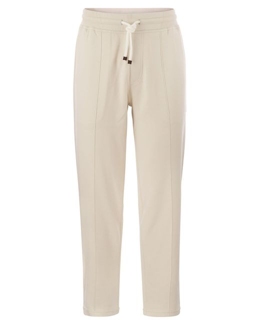 Brunello Cucinelli Techno Cotton Fleece -broek Met Crête in het Natural voor heren