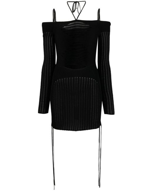 ANDREADAMO Gesnit Geribbelde Mini -jurk in het Black