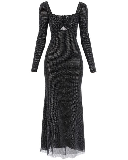 Self-Portrait Rhinestone-Embellished Maxi Dress in Black | Lyst