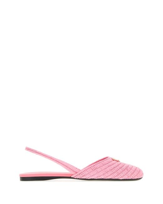 Prada Pink Raffia Ballerinas