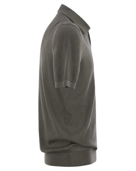 Fedeli Gray Giza Cotton Short-Sleeved Polo Shirt for men
