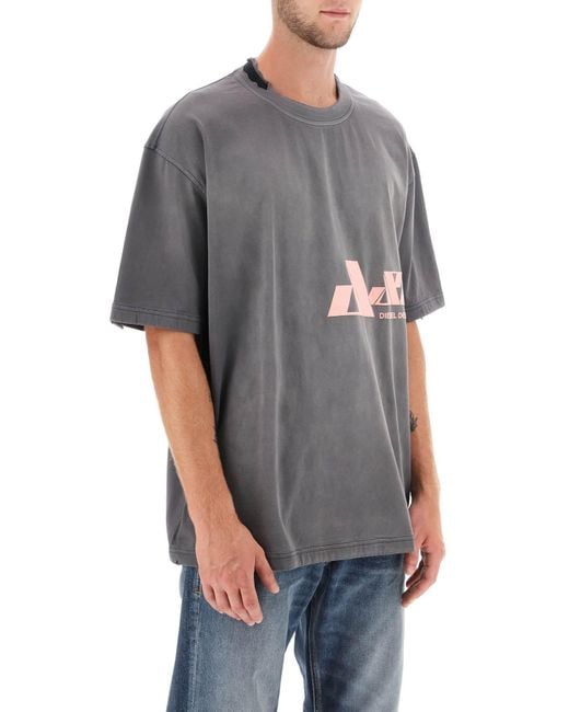 DIESEL 't Washrat' T -shirt Mit Flockendem Logo in het Gray voor heren