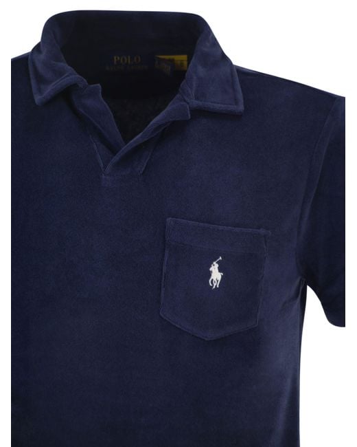 Polo Ralph Lauren Blue Cotton Terry Polo Shirt With Embroidered Logo