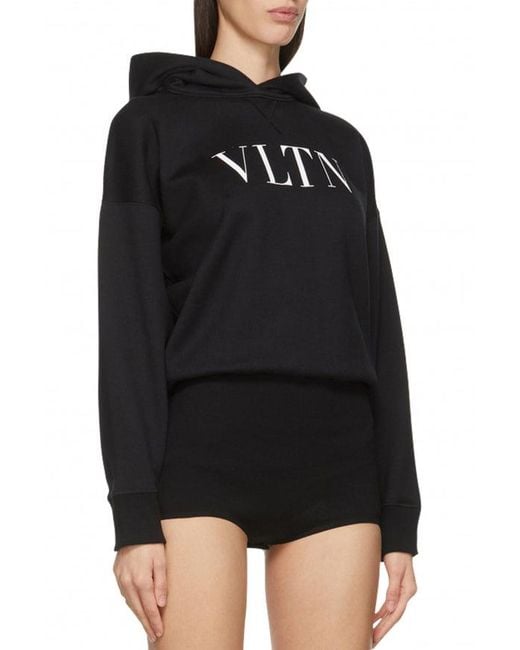 Valentino Garavani Black Logo-Print Hooded Bodysuit
