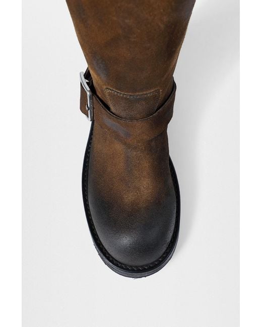 Ann Demeulemeester Brown Sarith Engineer Biker Boots With Buckles (2601 W A40 Lt194 D0028)