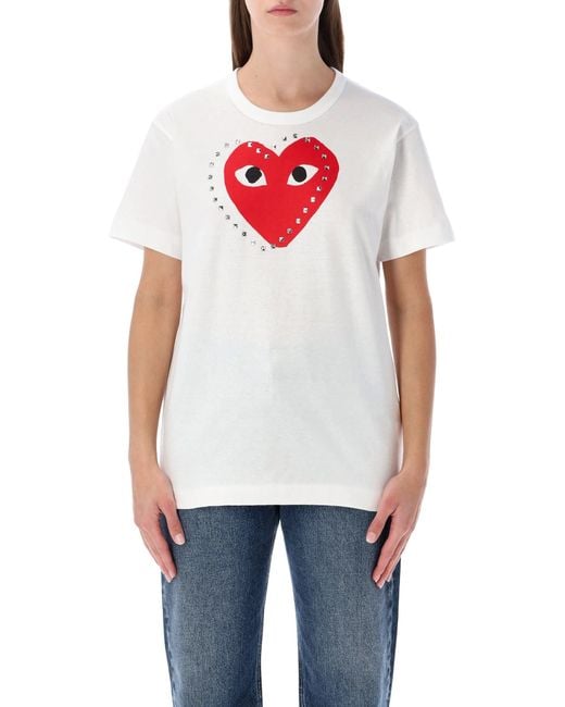 COMME DES GARÇONS PLAY White T-shirt With Studded Red Heart