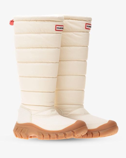 Hunter White Tall Snow Boots With Quilted Design And Rubber Sole