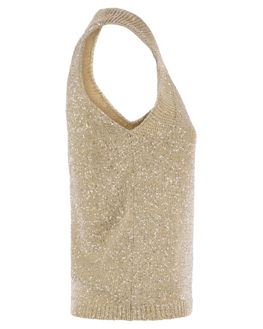 Fabiana Filippi Natural Baumwollknit -Tanktop mit Pailletten