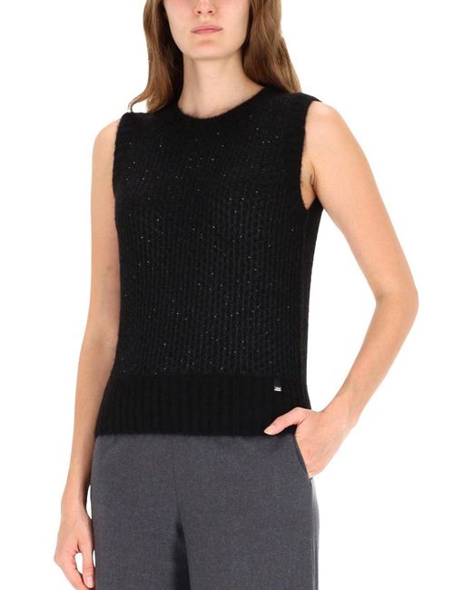 Herno Black Ribbed Knit Vest With Round Neckline