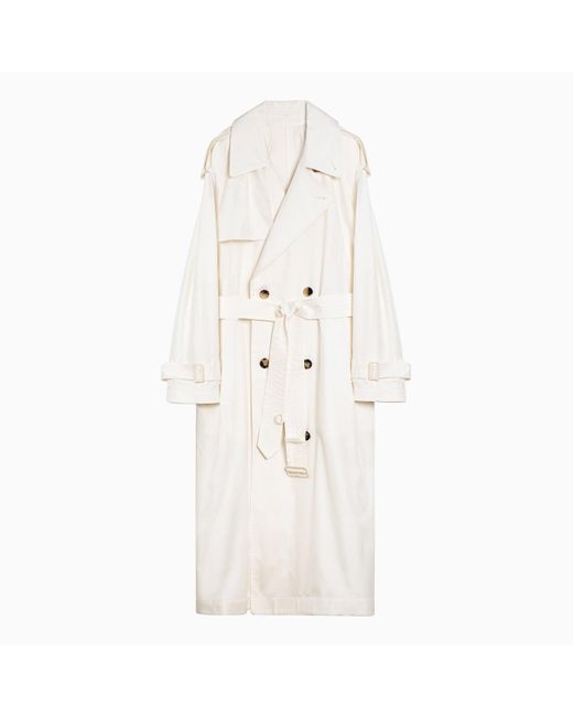 Burberry White Silk Double Breasted Trench Coat