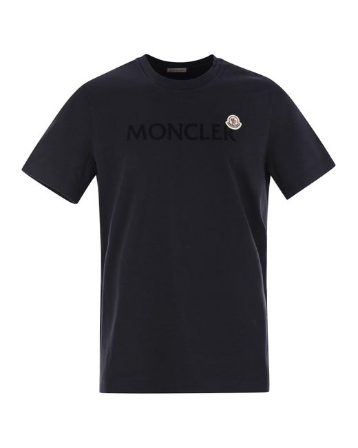 Moncler T -shirt Met Ingekloten Katoenen Logo in het Black