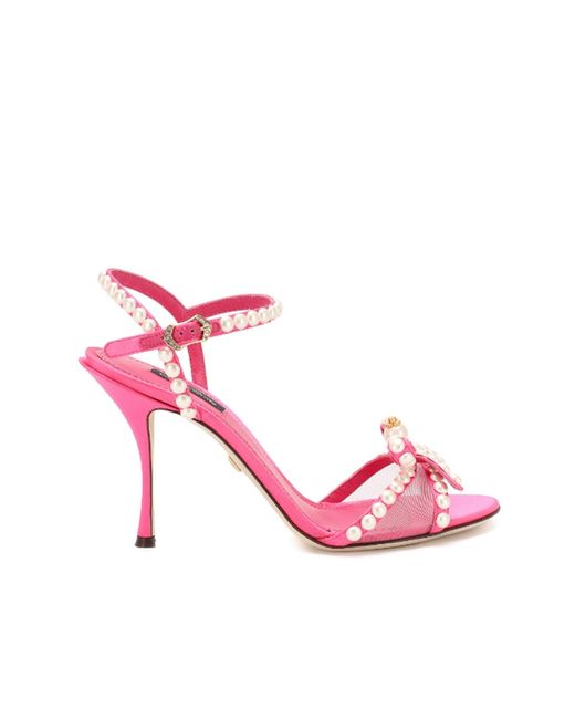 Dolce & Gabbana Pink Perle verschönerte Sandalen verschönert