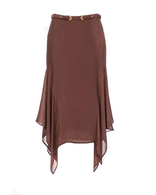 Pinko Brown Skirt With Belt Detail And Flowy Hem