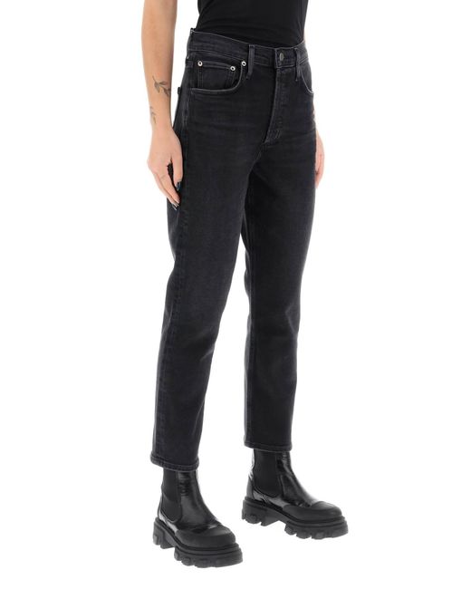 Jeans Cropped A Vita Alta Riley di Agolde in Black