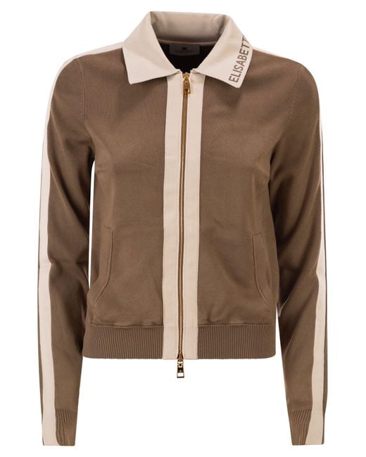 Elisabetta Franchi Brown Knitted Jacket With Shiny Viscose Stripes