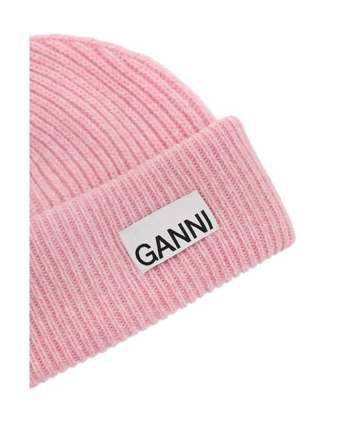 Chapeau de bonnet de avec étiquette de logo Ganni en coloris Pink