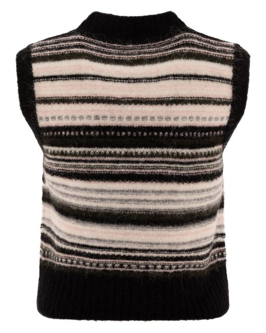 Ganni Black Wool Blend Striped Vest