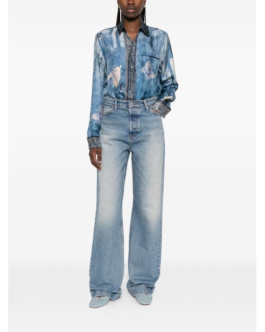 Pierre Louis Mascia Blue Printed Silk Shirt