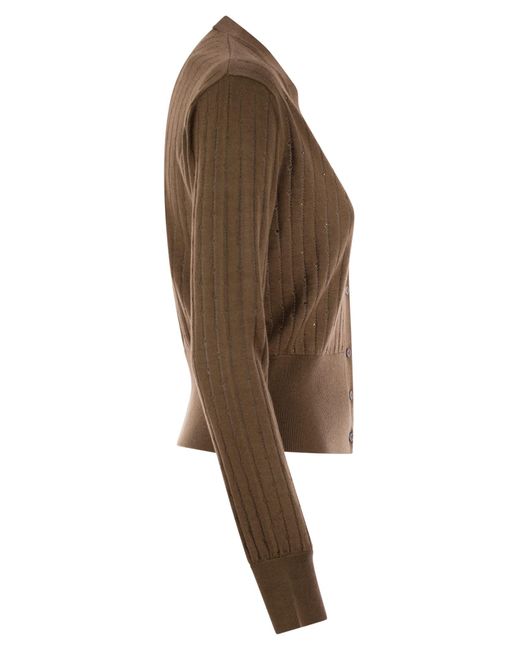 Max Mara Brown Nogara Wool And Silk Cardigan With Sequins